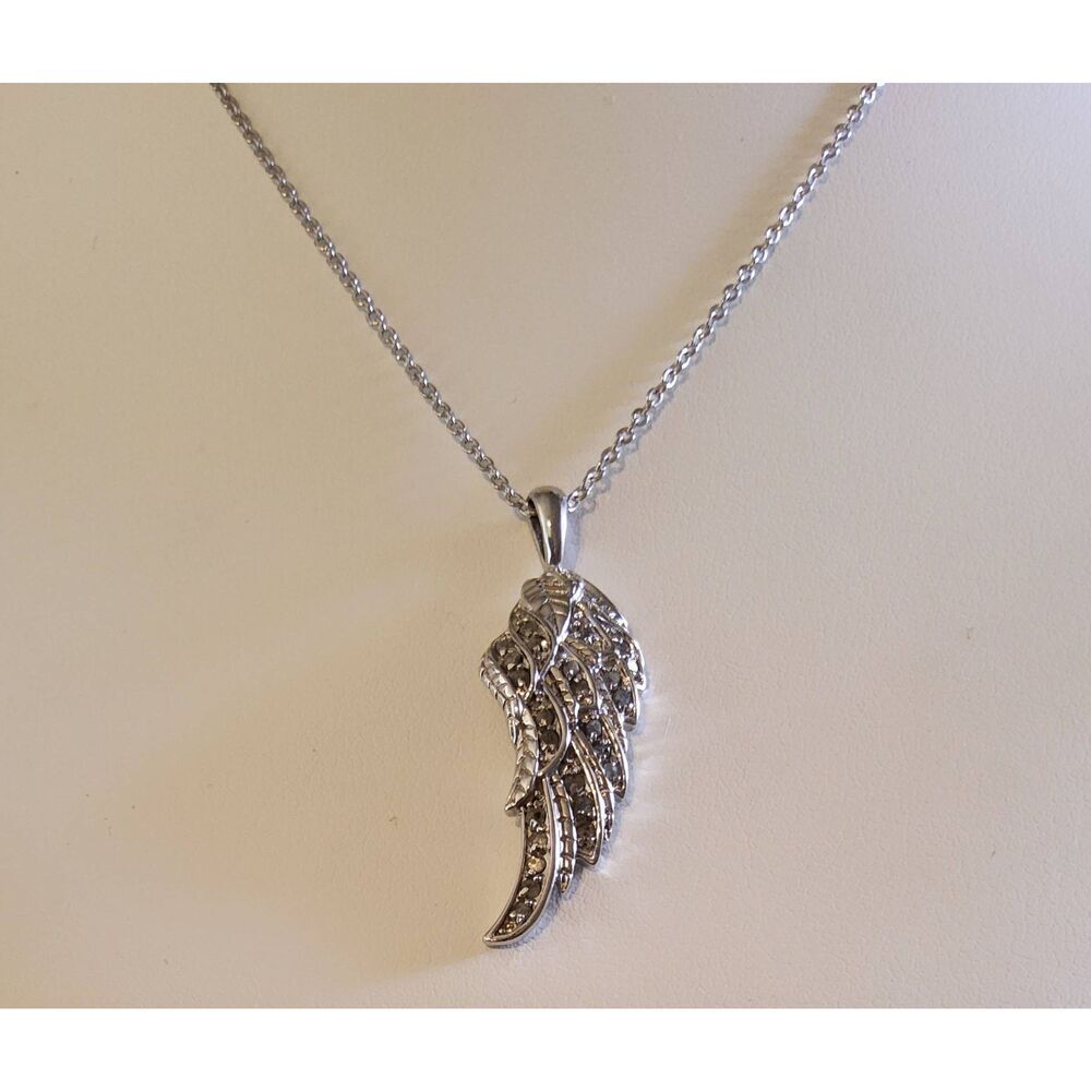 Pretty Silver .25 Carat Genuine Diamond Angel Wing Necklace